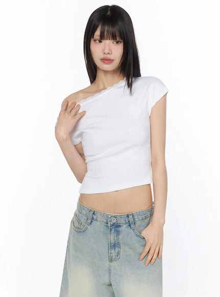 lace-trim-off-shoulder-crop-top-iy525 / White