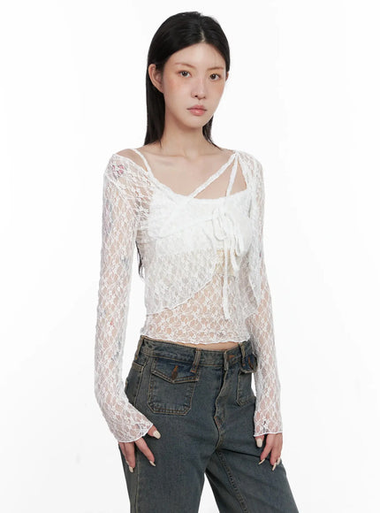 cardigan-with-lace-straps-is508 / White