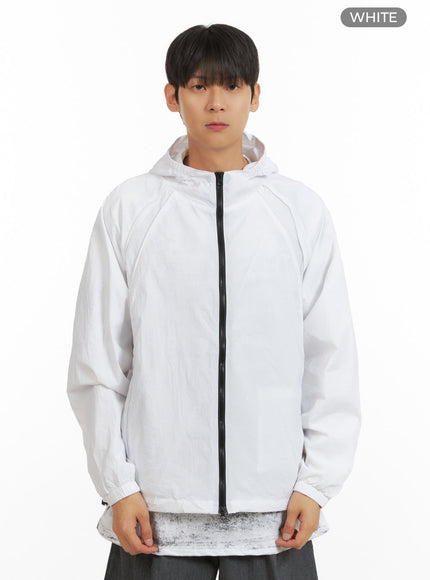 mens-nylon-zip-up-hooded-jacket-iu418 / White