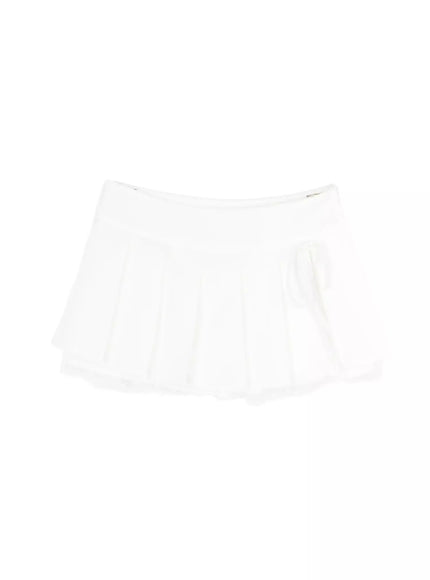 chic-pleated-ribbon-lace-trim-mini-skirt-iu518 / White
