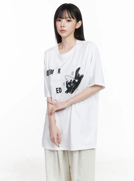 meow-graphic-oversized-tee-iu509 / White