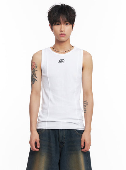 mens-logo-slim-tank-top-iy508 / White