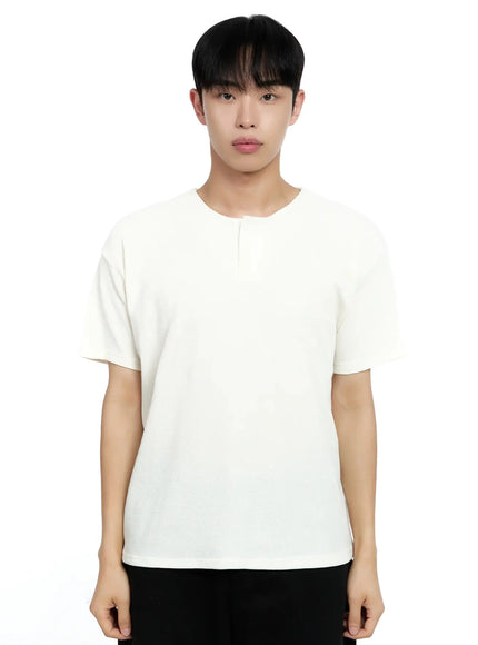 mens-textured-henley-t-shirt-ig520 / White