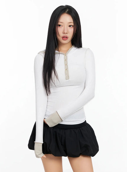 two-stitch-hooded-long-sleeve-top-ca513 / White