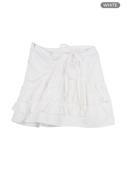 shirred-ribbon-frill-mini-skirt-ig405 / White