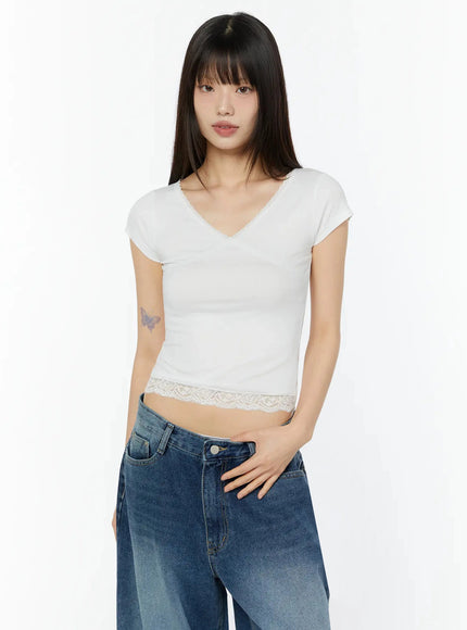 lace-trim-layered-crop-tee-iu518 / White