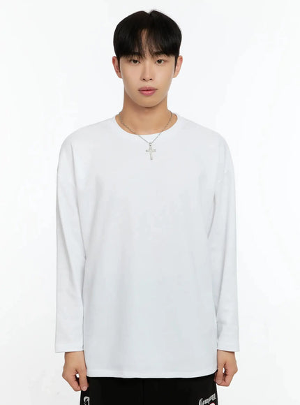 mens-oversized-basic-long-sleeve-top-in506 / White