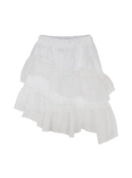layered-midi-chiffon-skirt-io520 / White