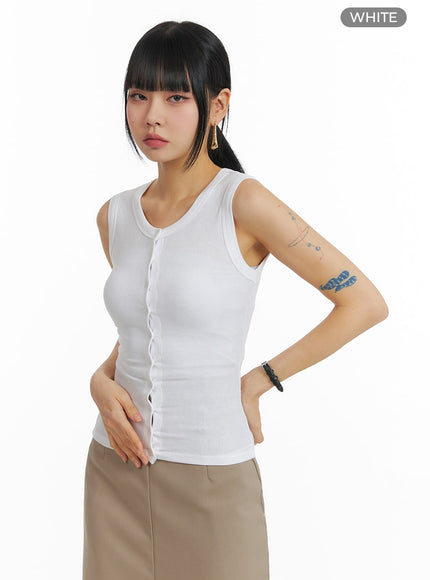 solid-button-tank-top-im414 / White