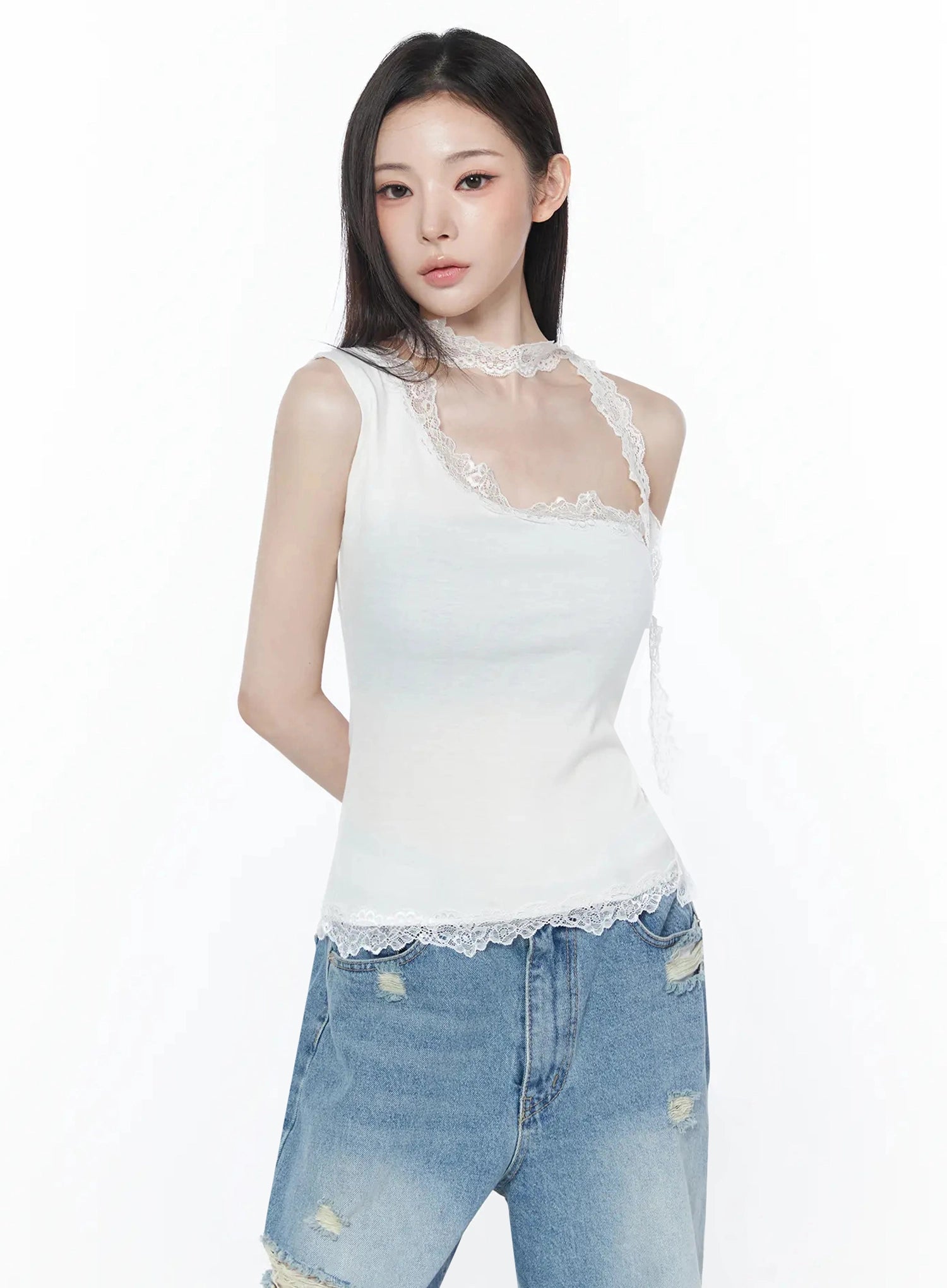 lace-trim-asymmetric-tank-top-iu512 / White