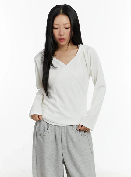 ribbed-wrap-hoodie-top-id525 / White