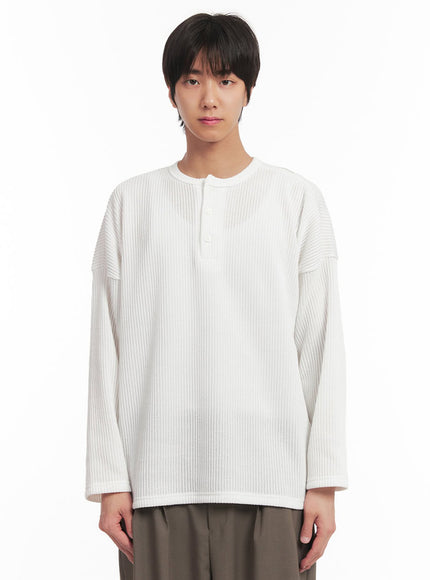 mens-ribbed-buttoned-long-sleeve-shirt-ia510 / White