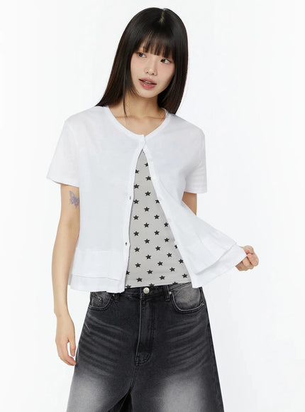 frill-hem-loose-fit-button-cardigan-iu518 / White