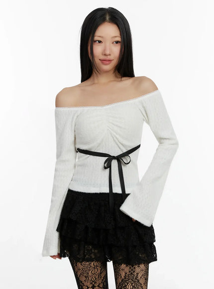 soft-off-shoulder-ribbon-top-id525 / White
