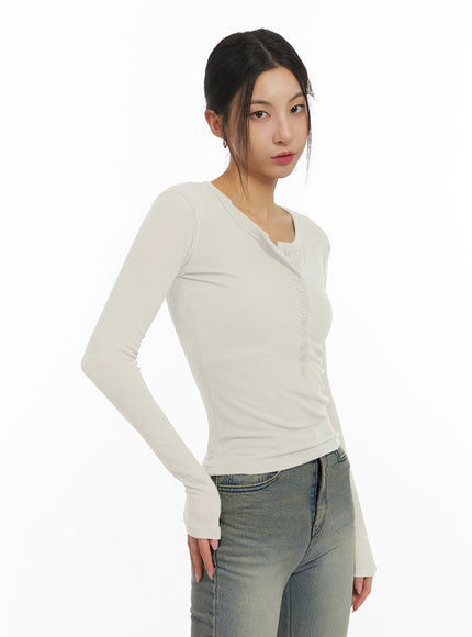 buttoned-slim-fit-long-sleeve-top-ij503 / White