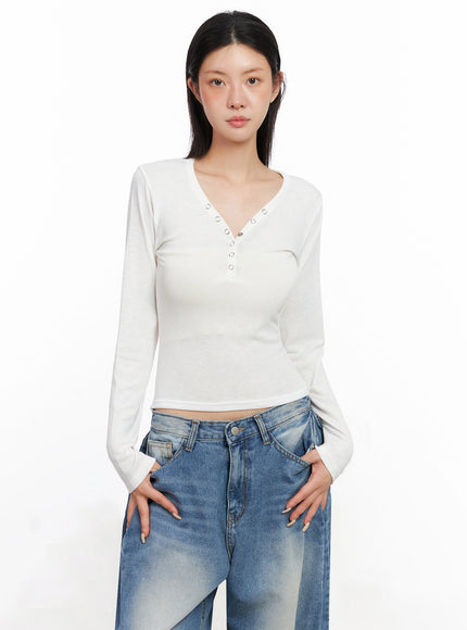 slim-fit-long-sleeve-henley-tee-is515 / White