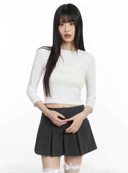 textured-3-4-sleeve-top-f516 / White