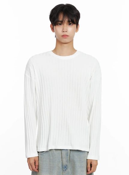 mens-ribbed-knit-long-sleeve-shirt-io516 / White