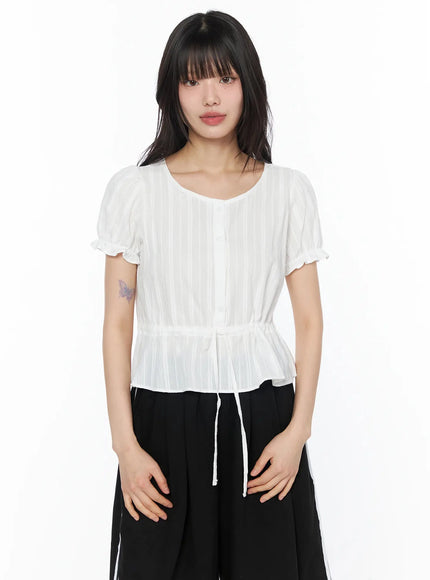lace-puff-sleeve-blouse-iy525 / White
