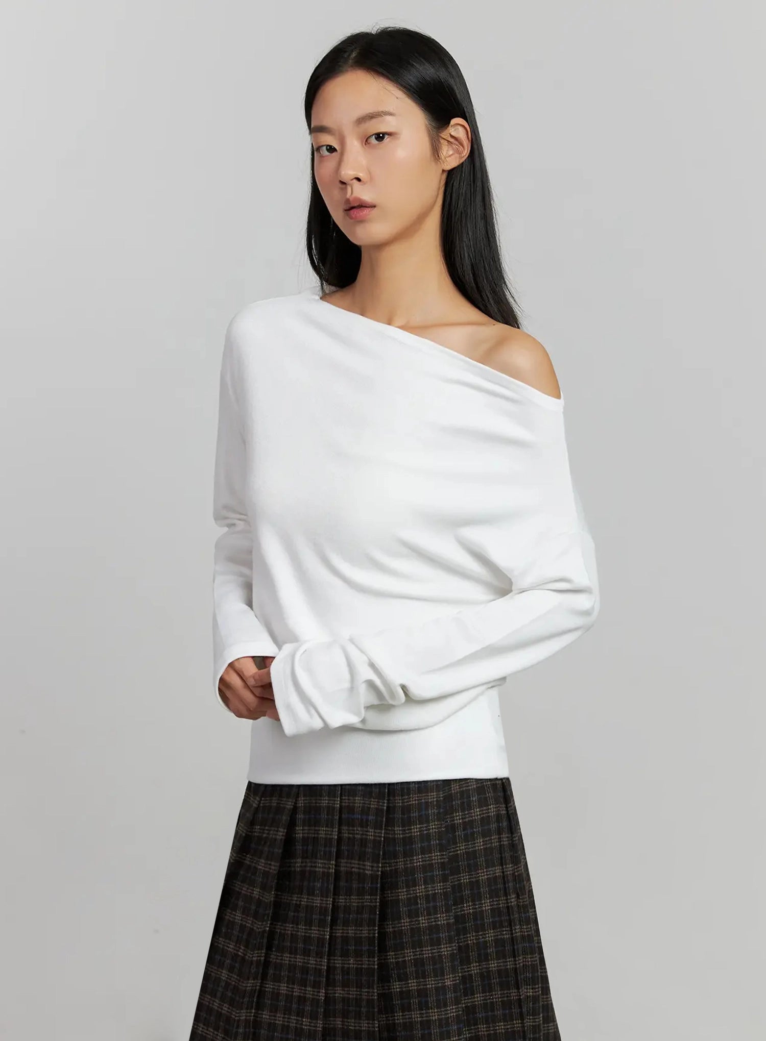 boat-neck-long-sleeve-top-ij502 / White