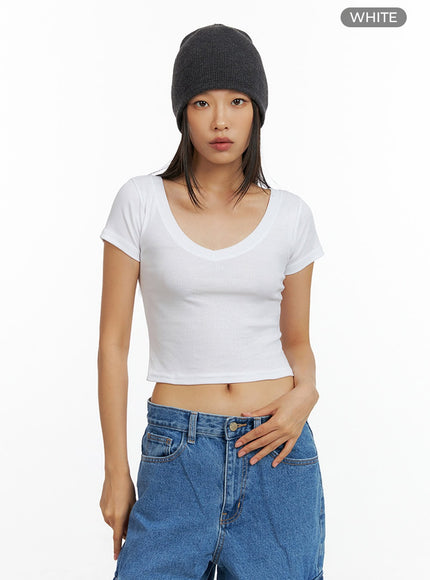 basic-v-neck-crop-tee-il409 / White