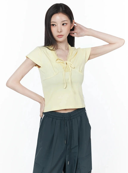 ribbon-lace-short-sleeve-tee-iu512 / Yellow
