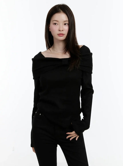off-shoulder-knit-ribbon-top-id510 / Black