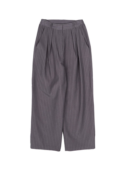 striped-pintuck-wide-slacks-iy511 / Dark gray
