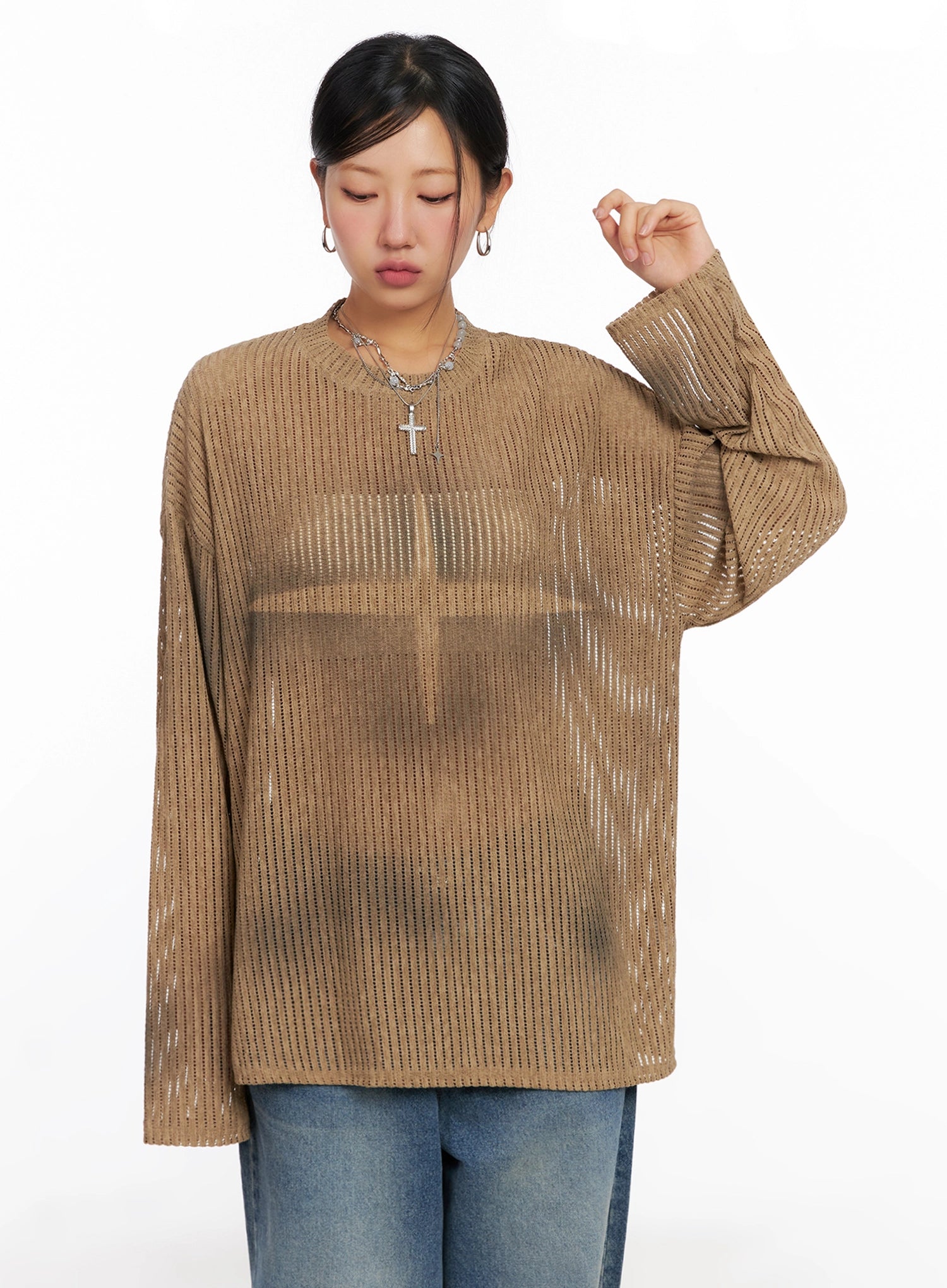 ribbed-lightweight-long-sleeve-tee-ig528 / Beige
