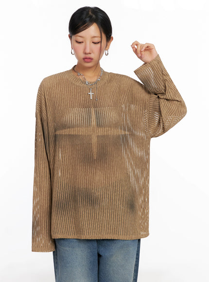 ribbed-lightweight-long-sleeve-tee-ig528 / Beige