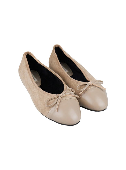 faux-leather-ribbon-flats-ij510 / Beige