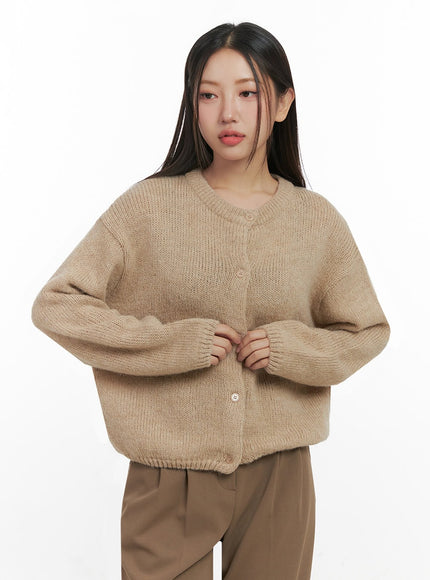 comfyround-neck-sweater-cardigan-in415 / Beige