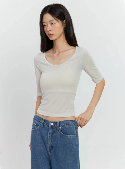 basic-3-4-sleeve-top-il528 / Beige
