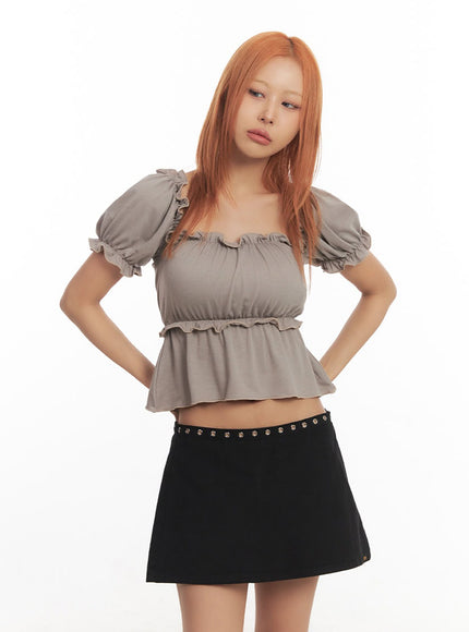 frill-off-shoulder-crop-blouse-top-ia517 / Beige