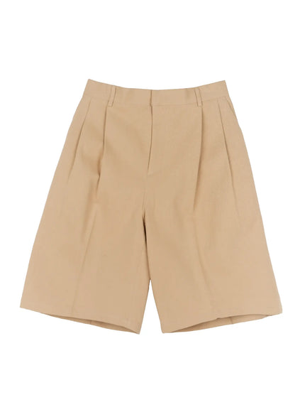 mens-pleat-bermuda-shorts-ig501 / Beige