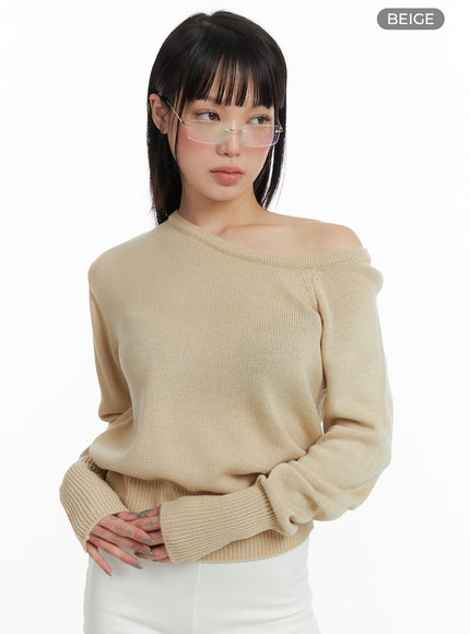 off-shoulder-knit-sweater-if423 / Beige