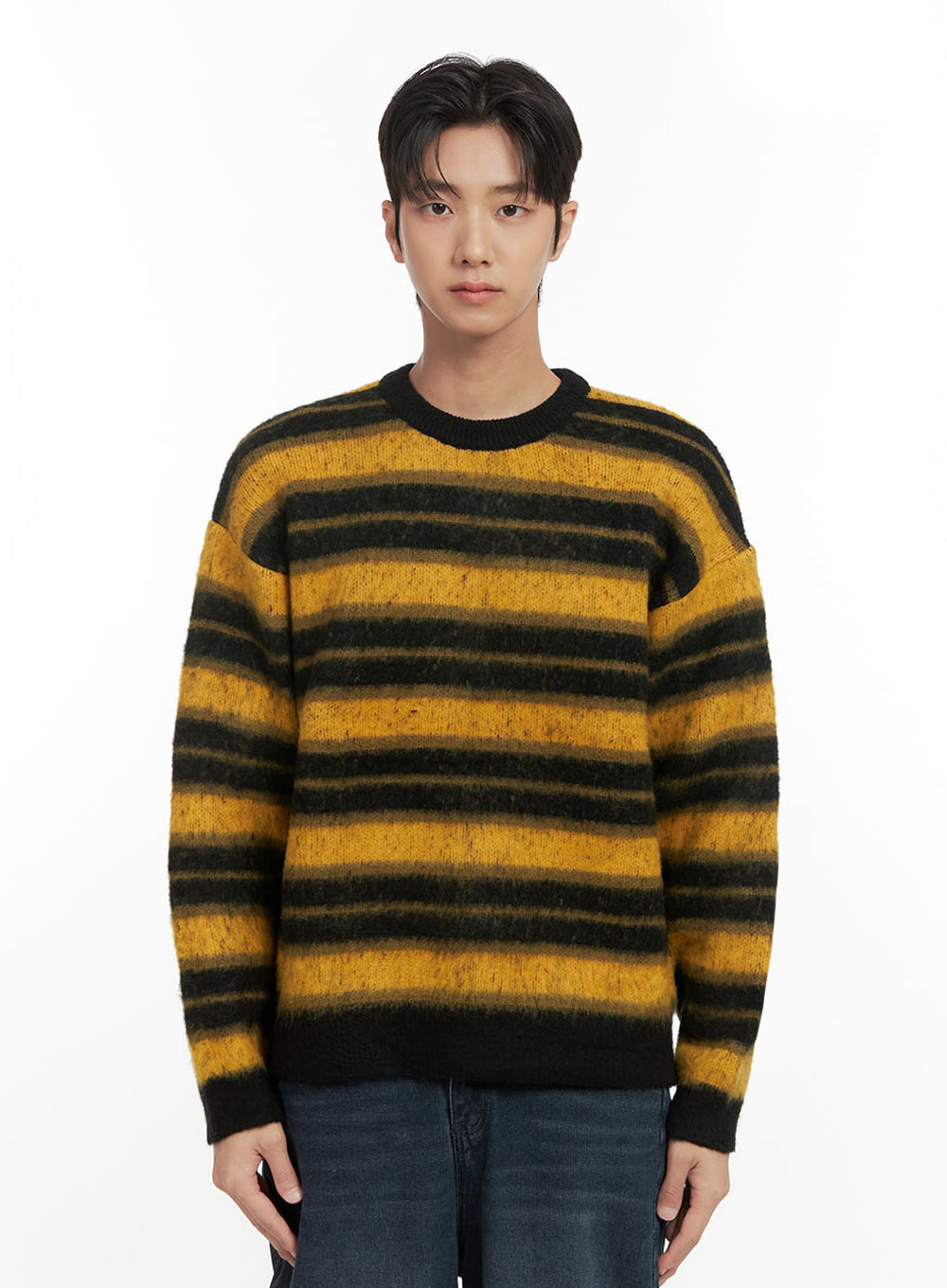 mens-loose-fit-striped-sweater-id406 / Black