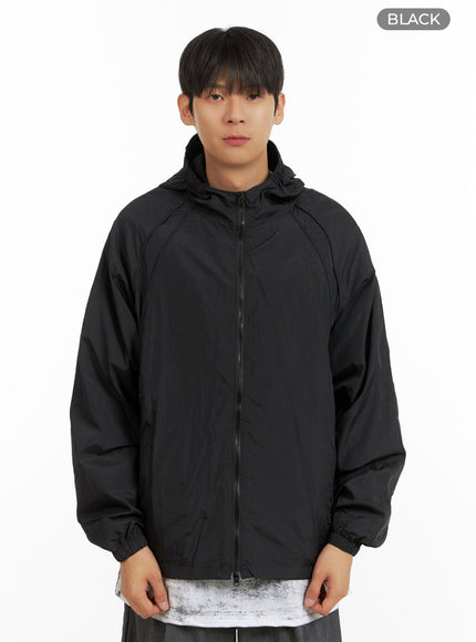 mens-nylon-zip-up-hooded-jacket-iu418 / Black