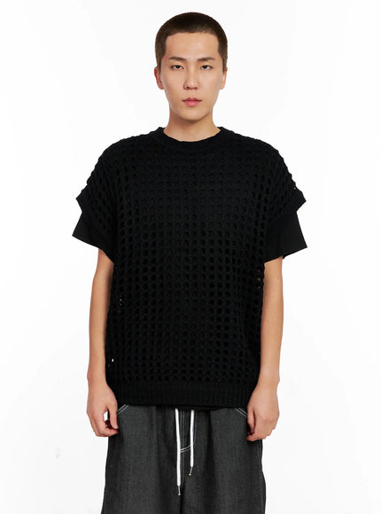 mens-mesh-knit-vest-ig508 / Black