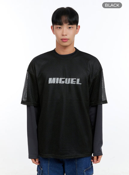 mens-graphic-oversize-mesh-t-shirt-ig409 / Black