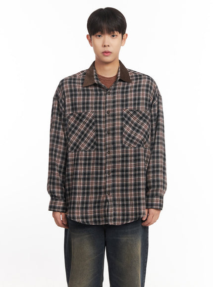 mens-checkered-oversize-collared-shirt-im527 / Black