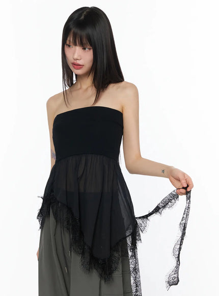 pastel-long-lace-tube-top-iy526 / Black
