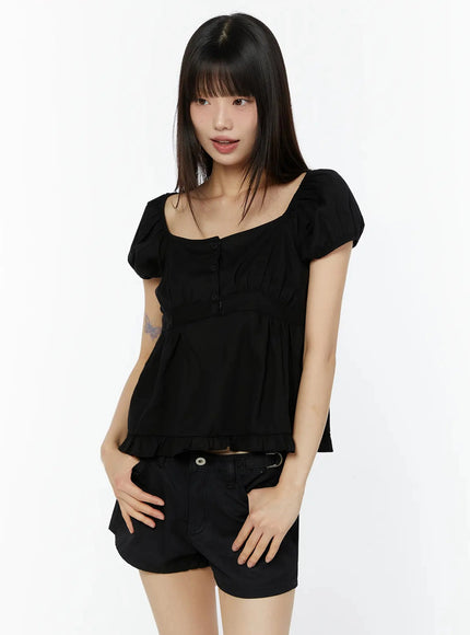 square-neck-ruffle-blouse-iu518 / Black