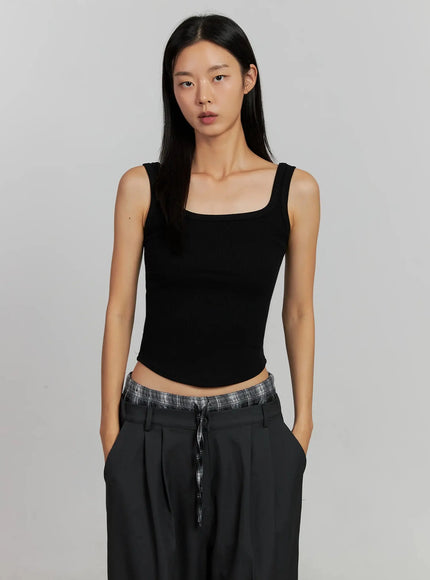 ribbed-square-neck-tank-ij502 / Black