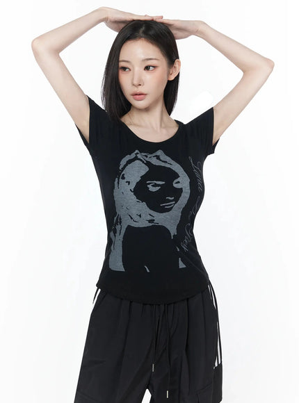 graphic-slim-fit-short-sleeve-hoodie-iu512 / Black