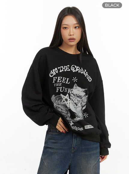 graphic-cotton-sweatshirt-is427 / Black