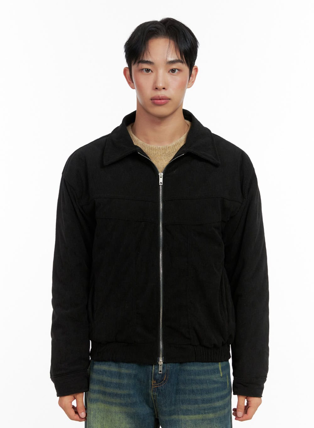 mens-zip-up-corduroy-jacket-in426 / Black