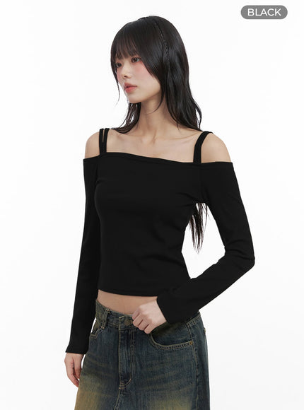strap-off-shoulder-crop-top-io430 / Black
