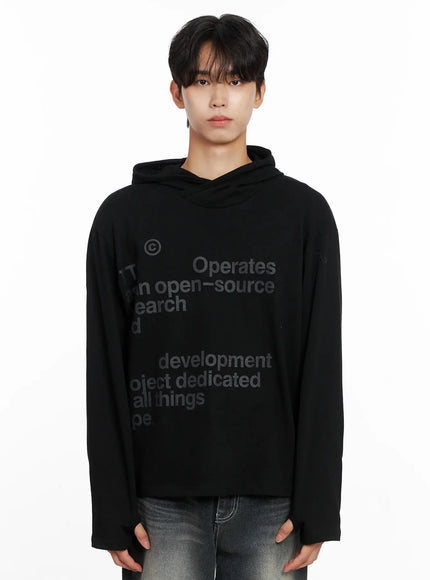 mens-lettering-hand-warmer-hoodie-io517 / Black