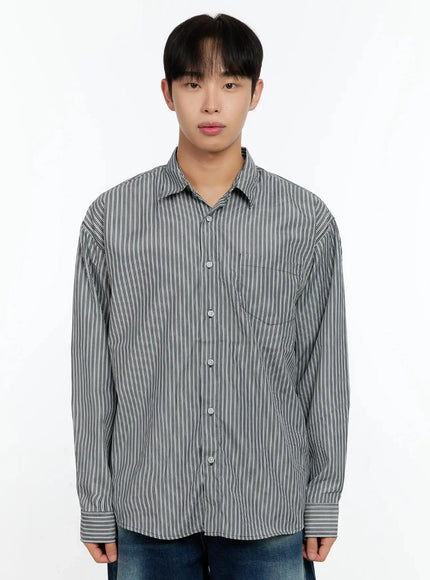 mens-basic-striped-button-up-in506 / Black